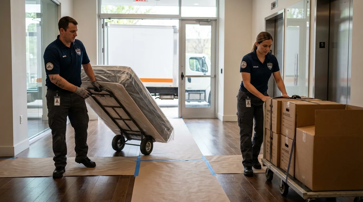 Professional apartment movers loading elevator in Glen Burnie, MD